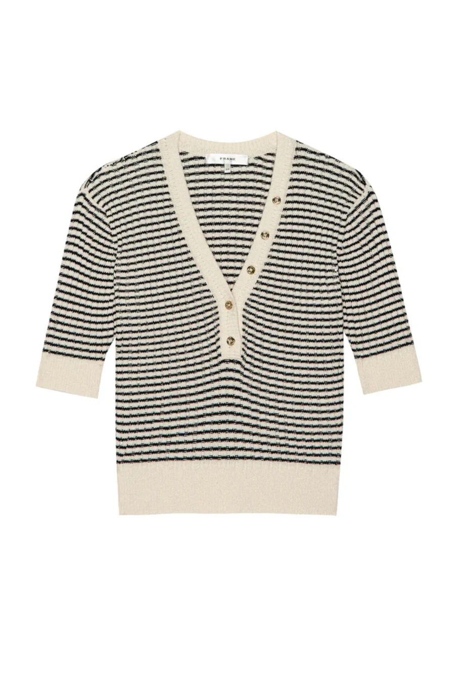 The Stripe V-Neck Sweater Cream Multi - Image 4