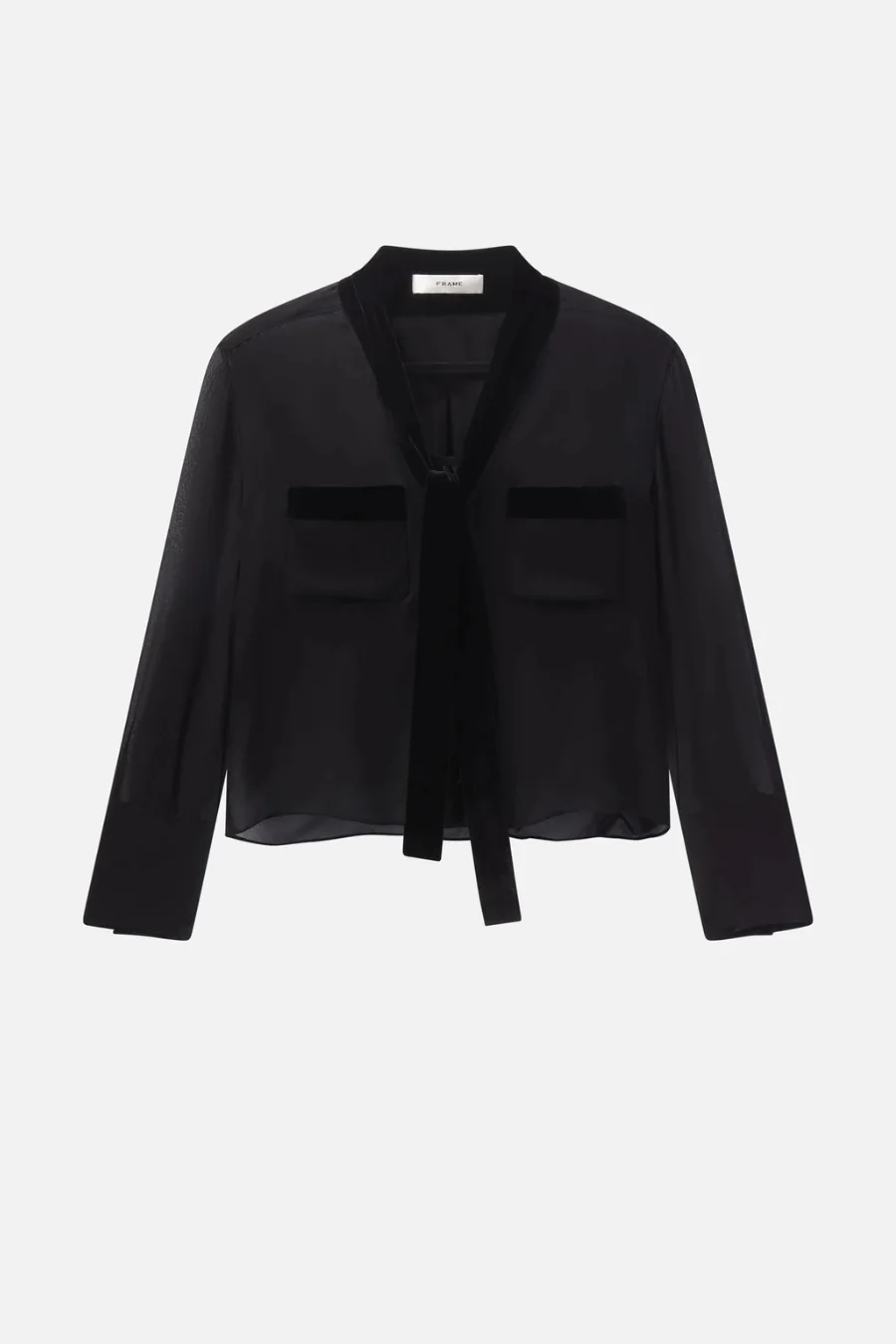 The Velvet Trim Modern Tie Blouse Black - Image 4
