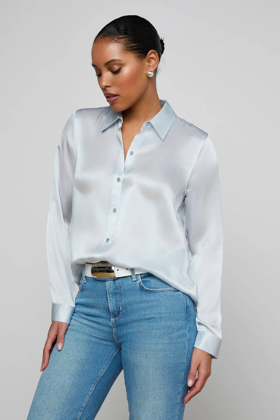 Tyler Long Sleeve Blouse Pale Mist Blue - Image 3