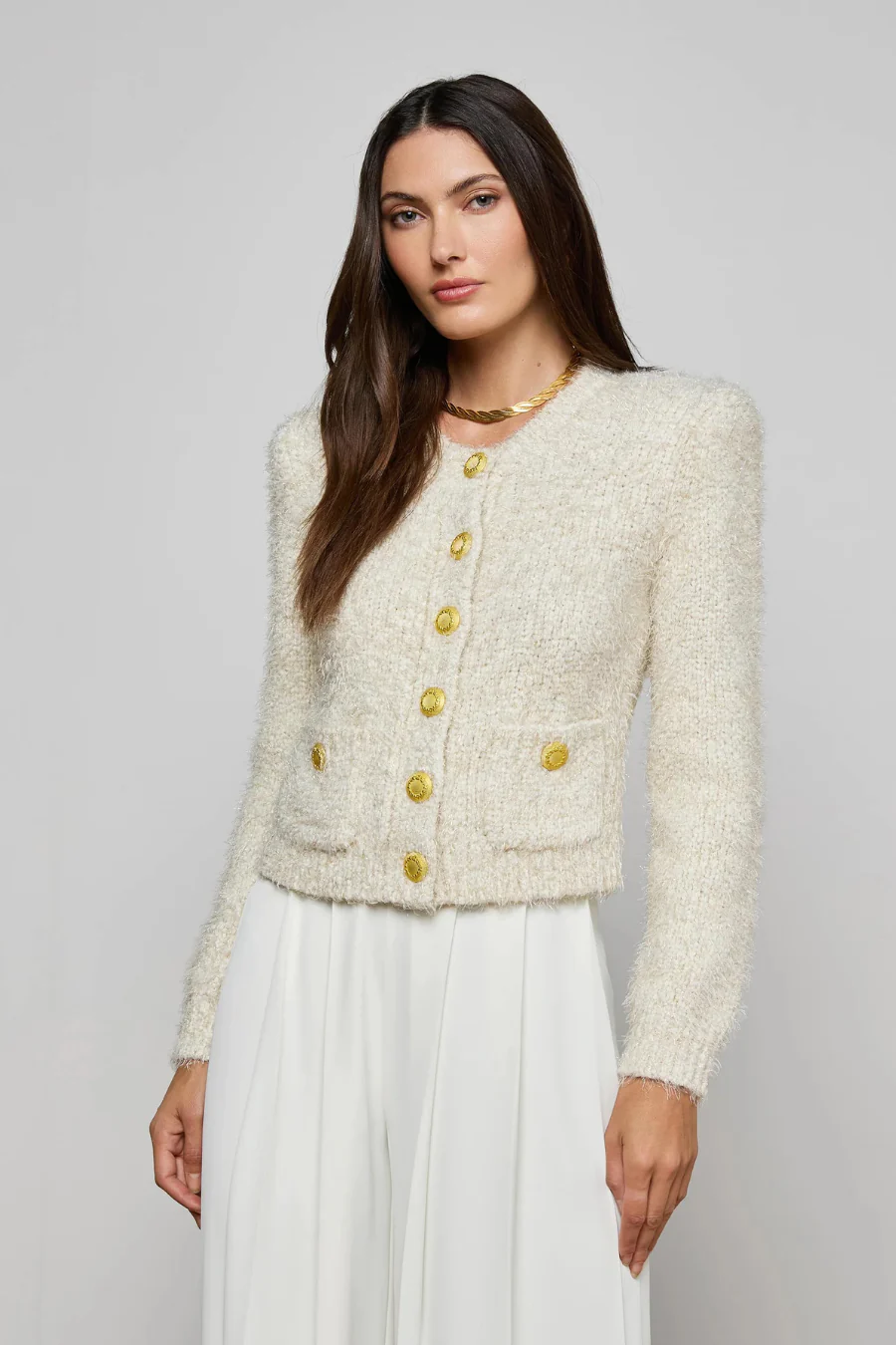 Una Knit Cardigan Ivory/Gold Lurex - Image 3