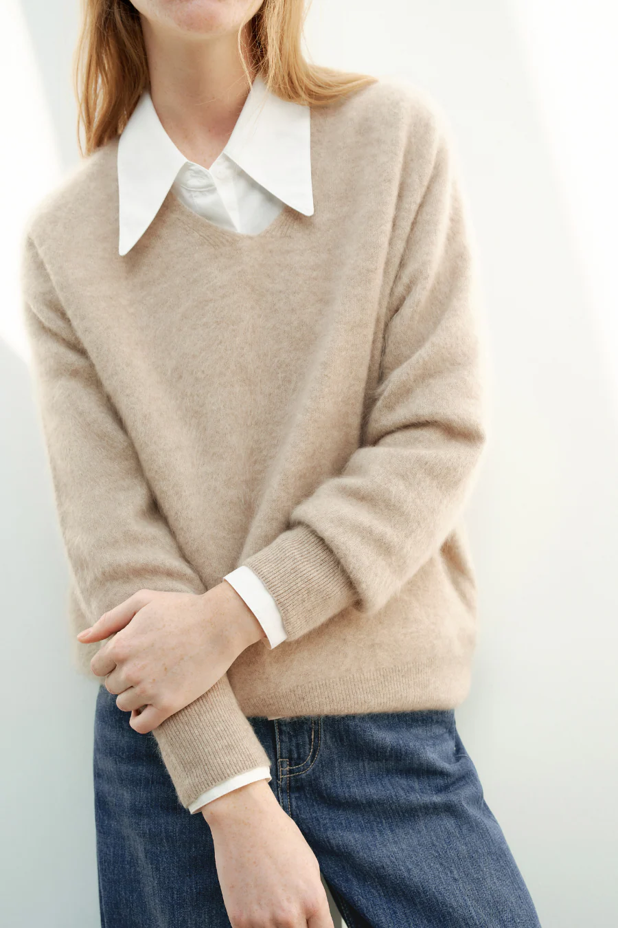 V Neck Cashmere Sweater Raw Velvet Brown - Image 3