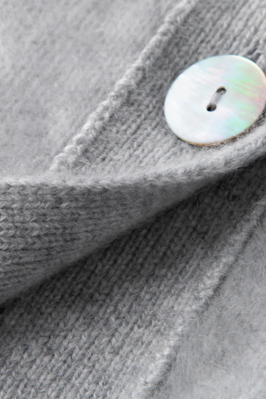 V Neck Pure Cashmere Cardigan Light Grey - Image 3