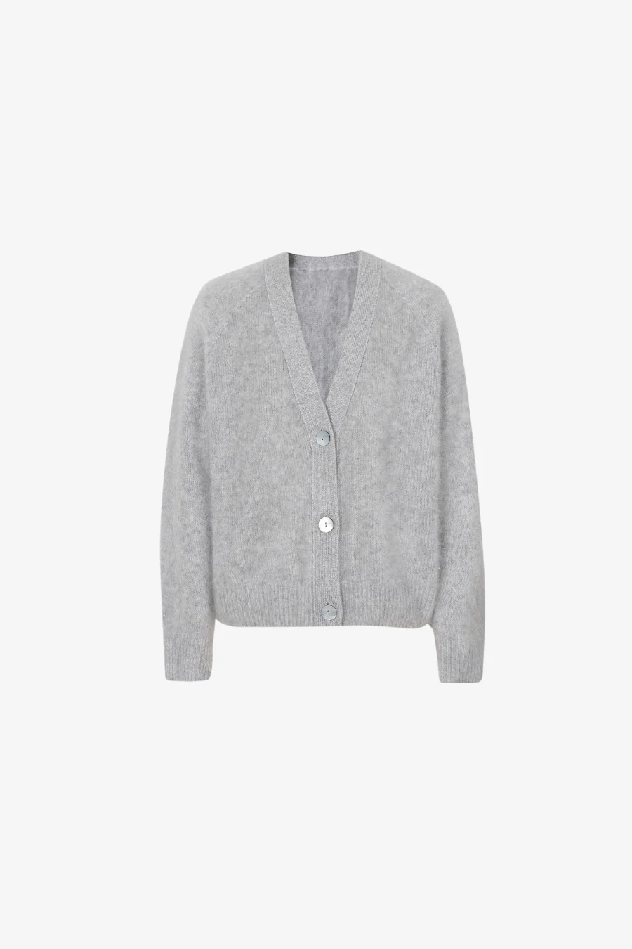 V Neck Pure Cashmere Cardigan Light Grey - Image 4