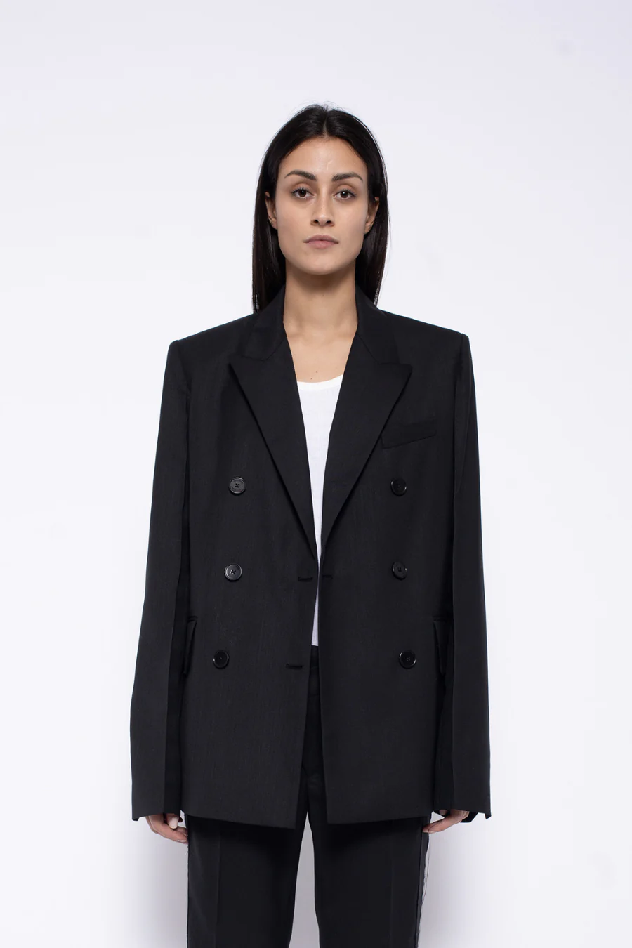 Vaena Double Breasted Slit Blazer Noir
