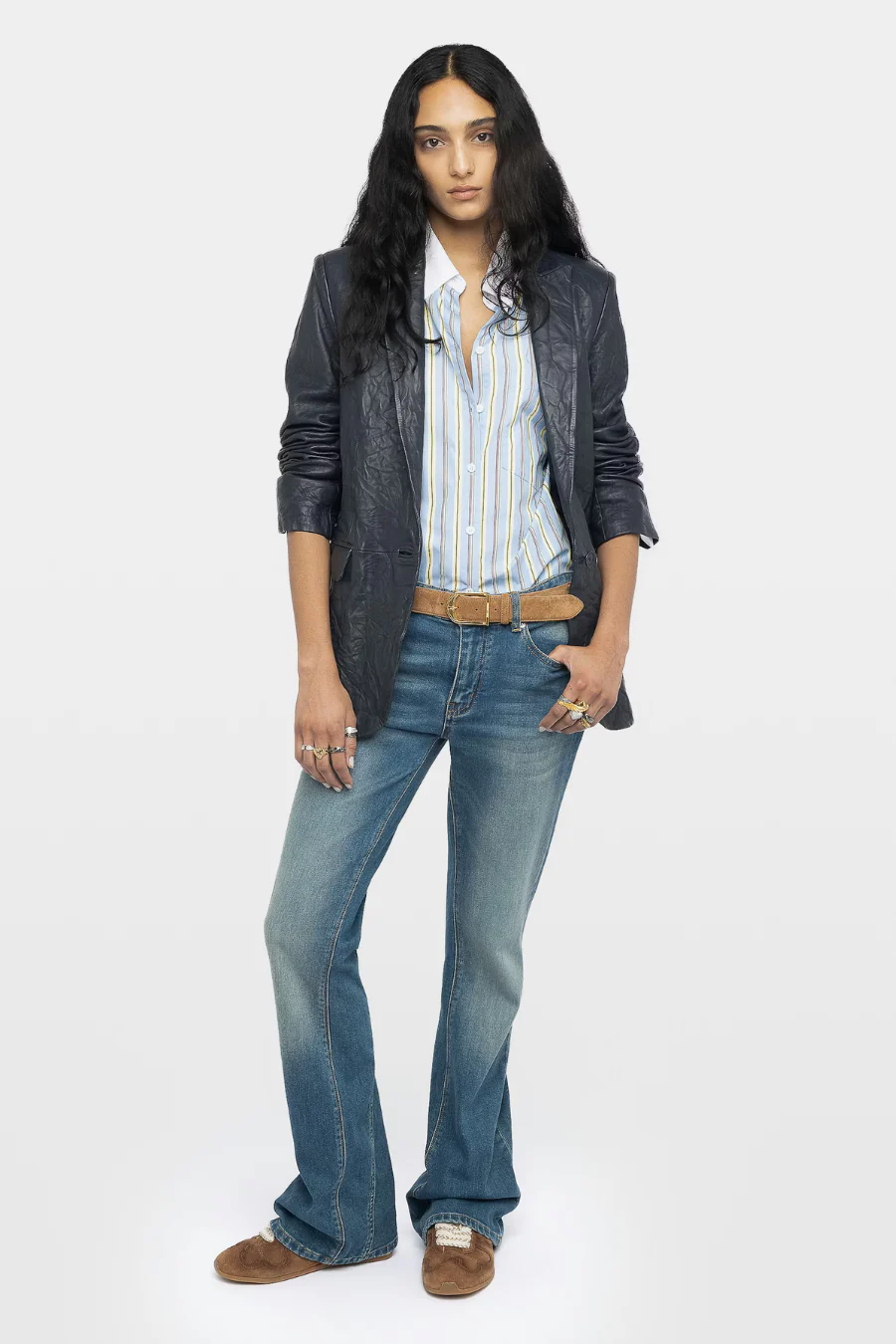 Valse Leather Blazer Encre