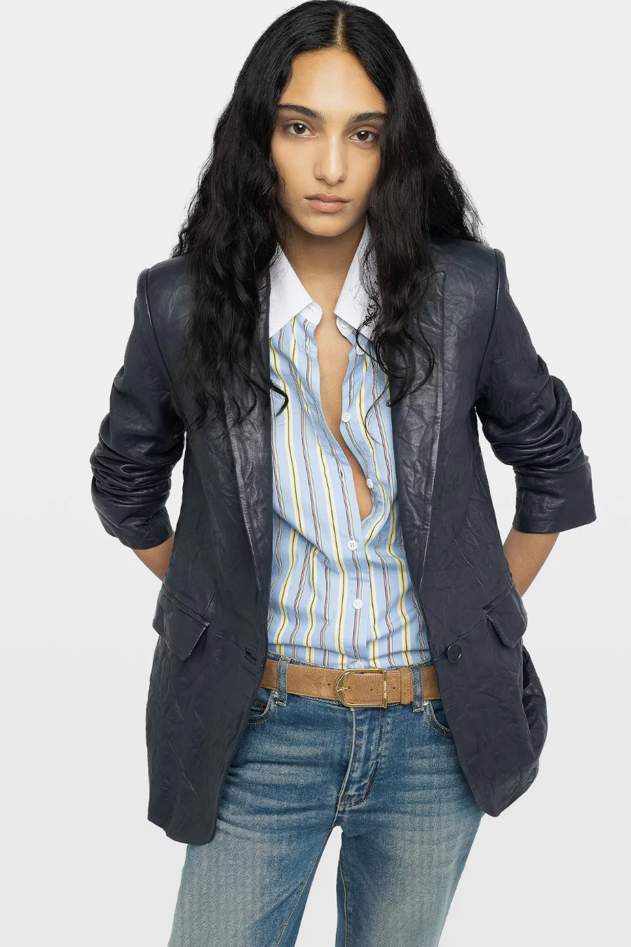 Valse Leather Blazer Encre - Image 3