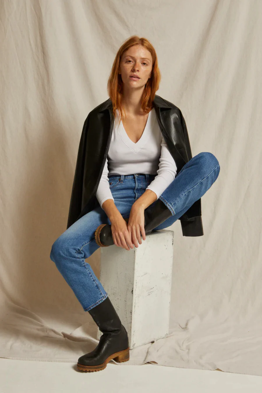 Viola V-Neck Rib Long Sleeve White - Image 2
