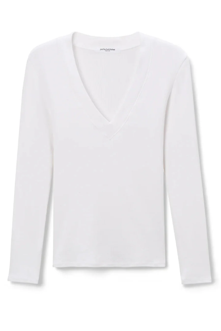 Viola V-Neck Rib Long Sleeve White - Image 3