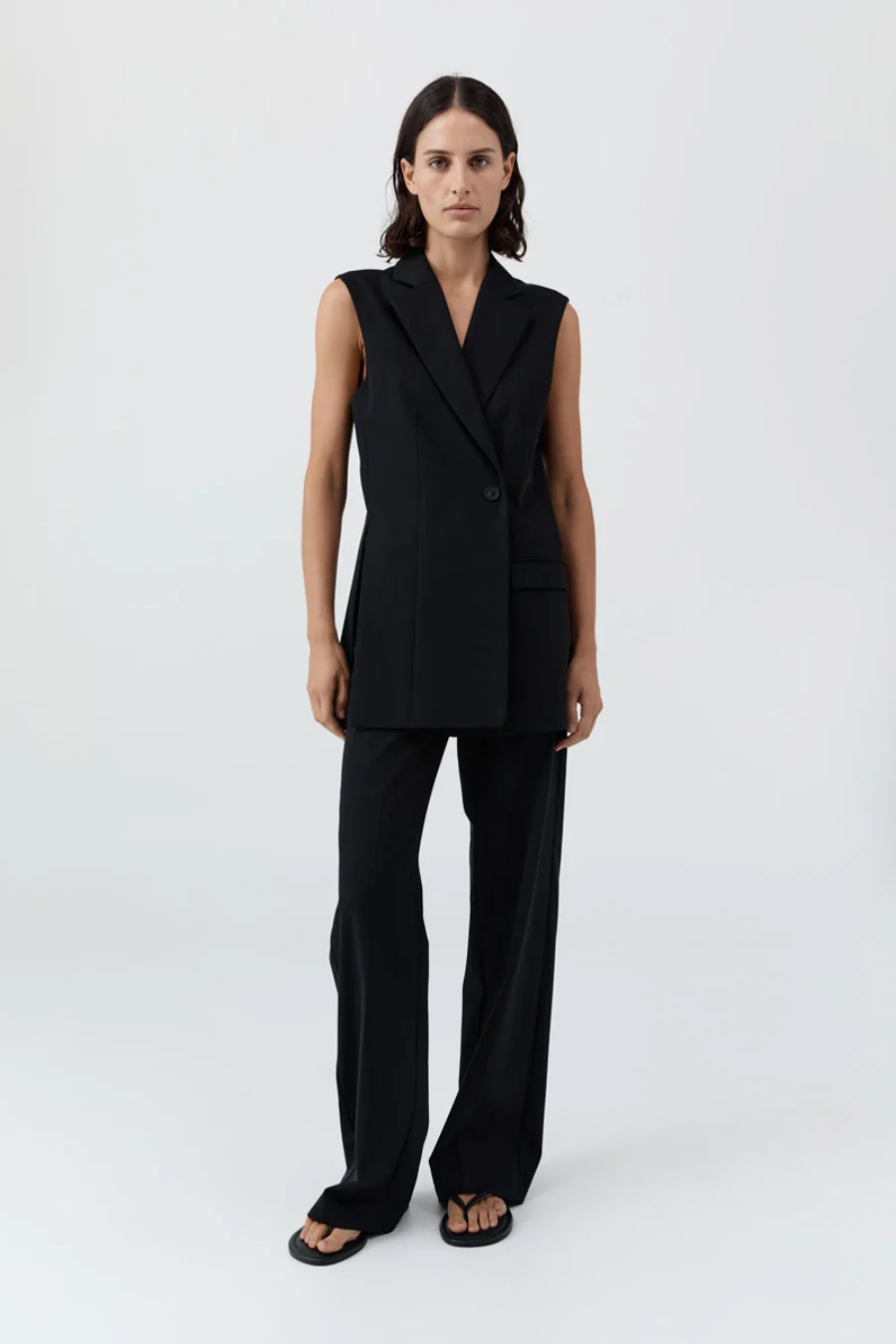 Wool Sleeveless Split Blazer Black
