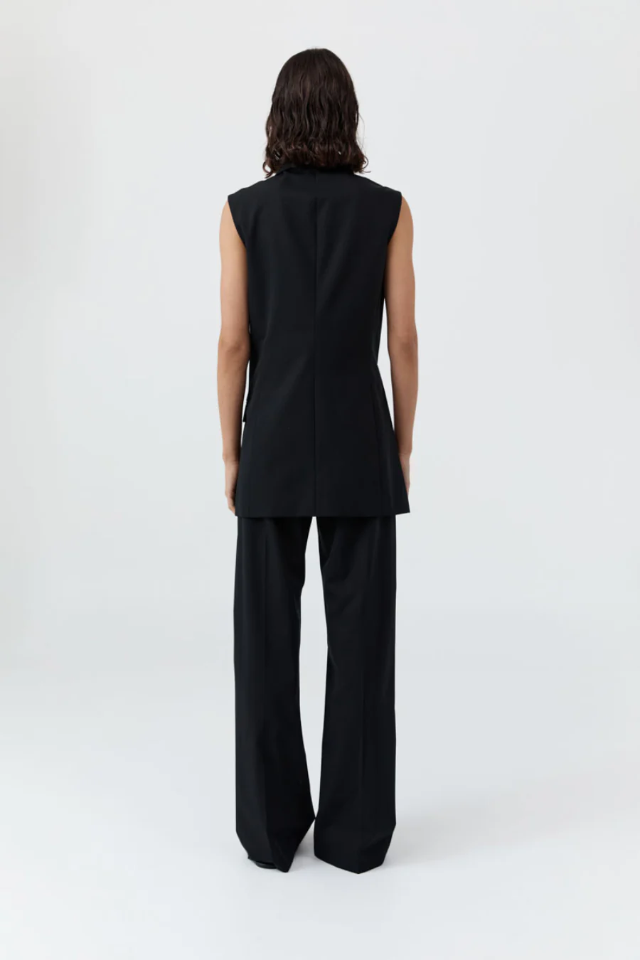 Wool Sleeveless Split Blazer Black - Image 2