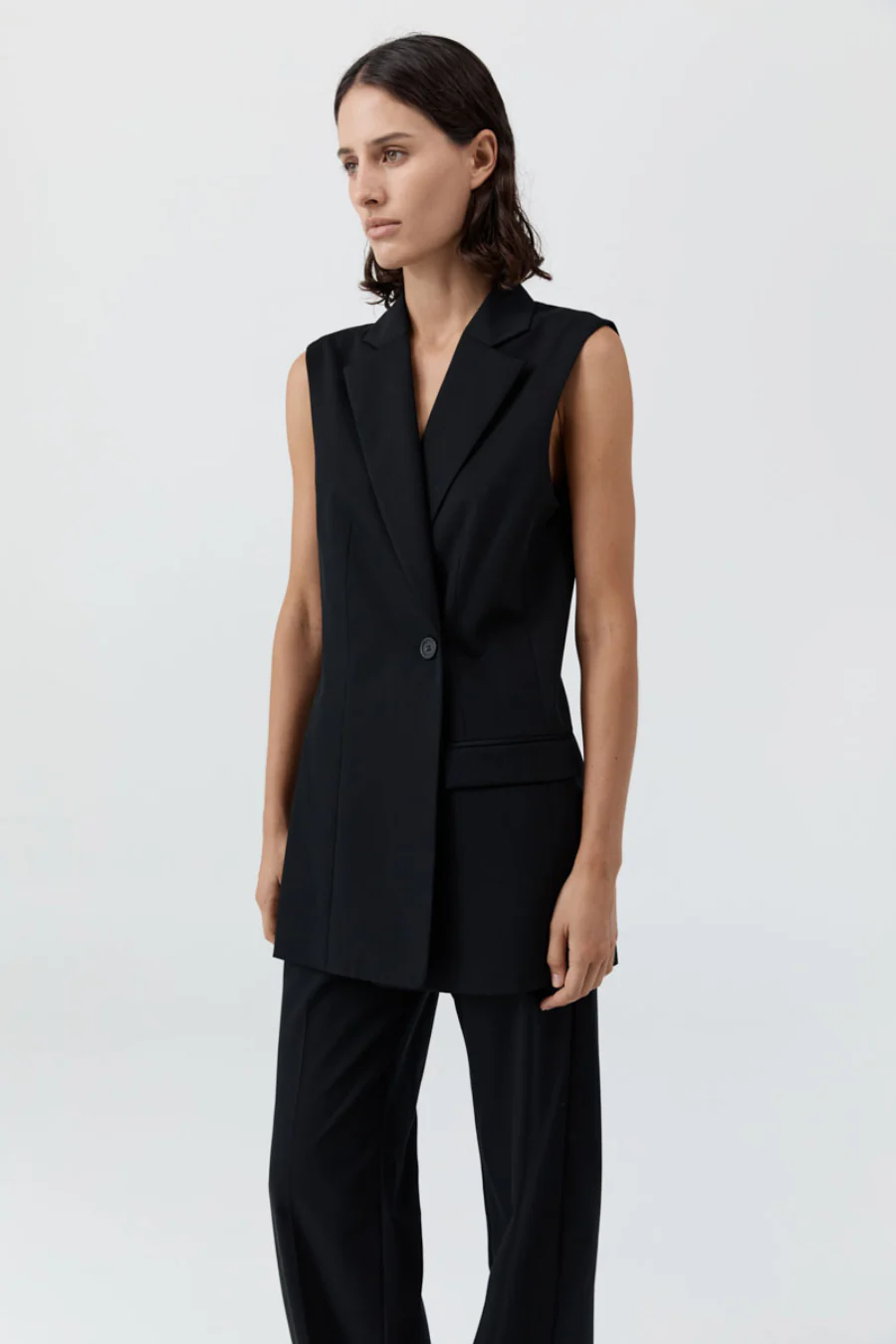 Wool Sleeveless Split Blazer Black - Image 3