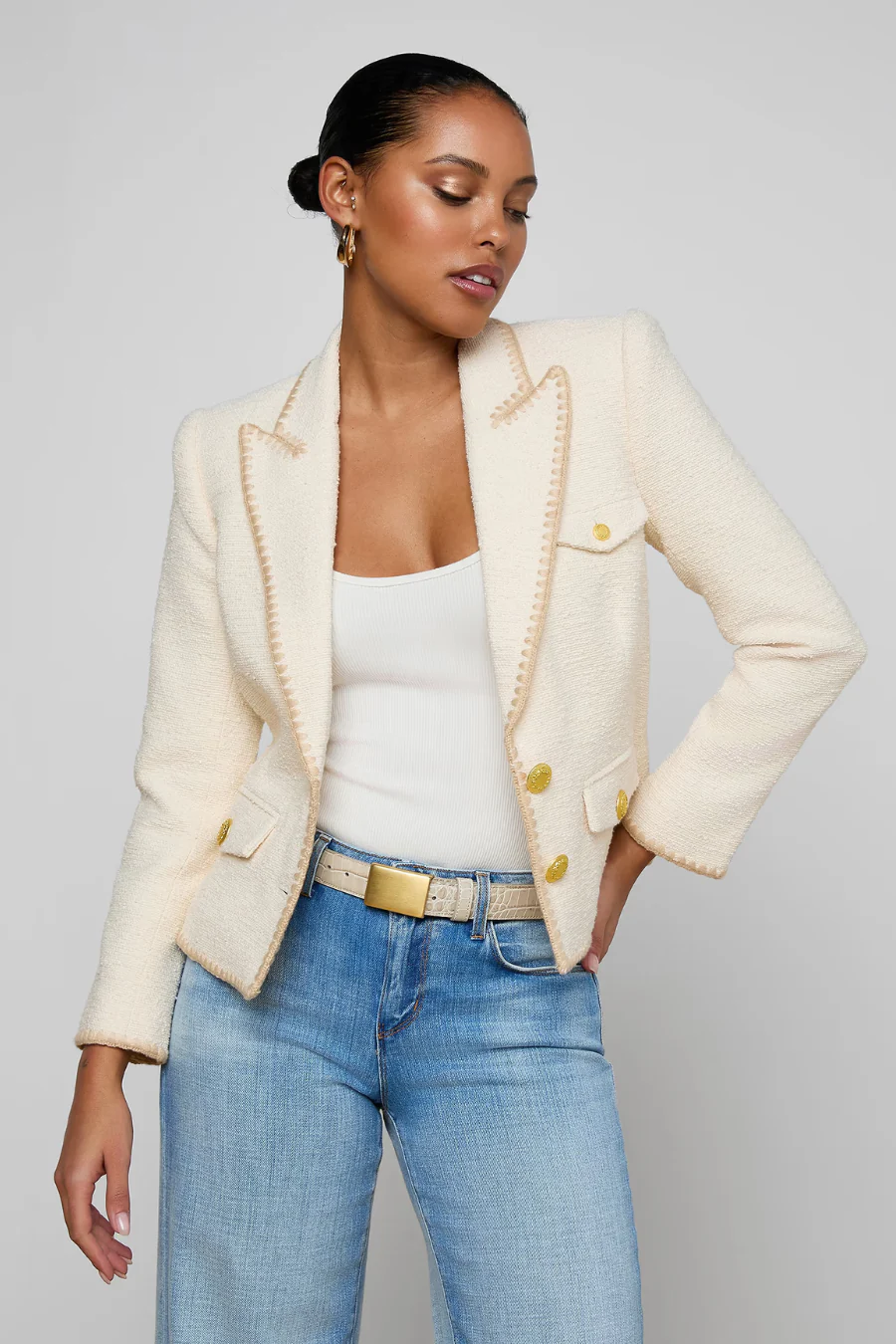 Wylla Tweed Blazer Ecru/Biscuit - Image 3