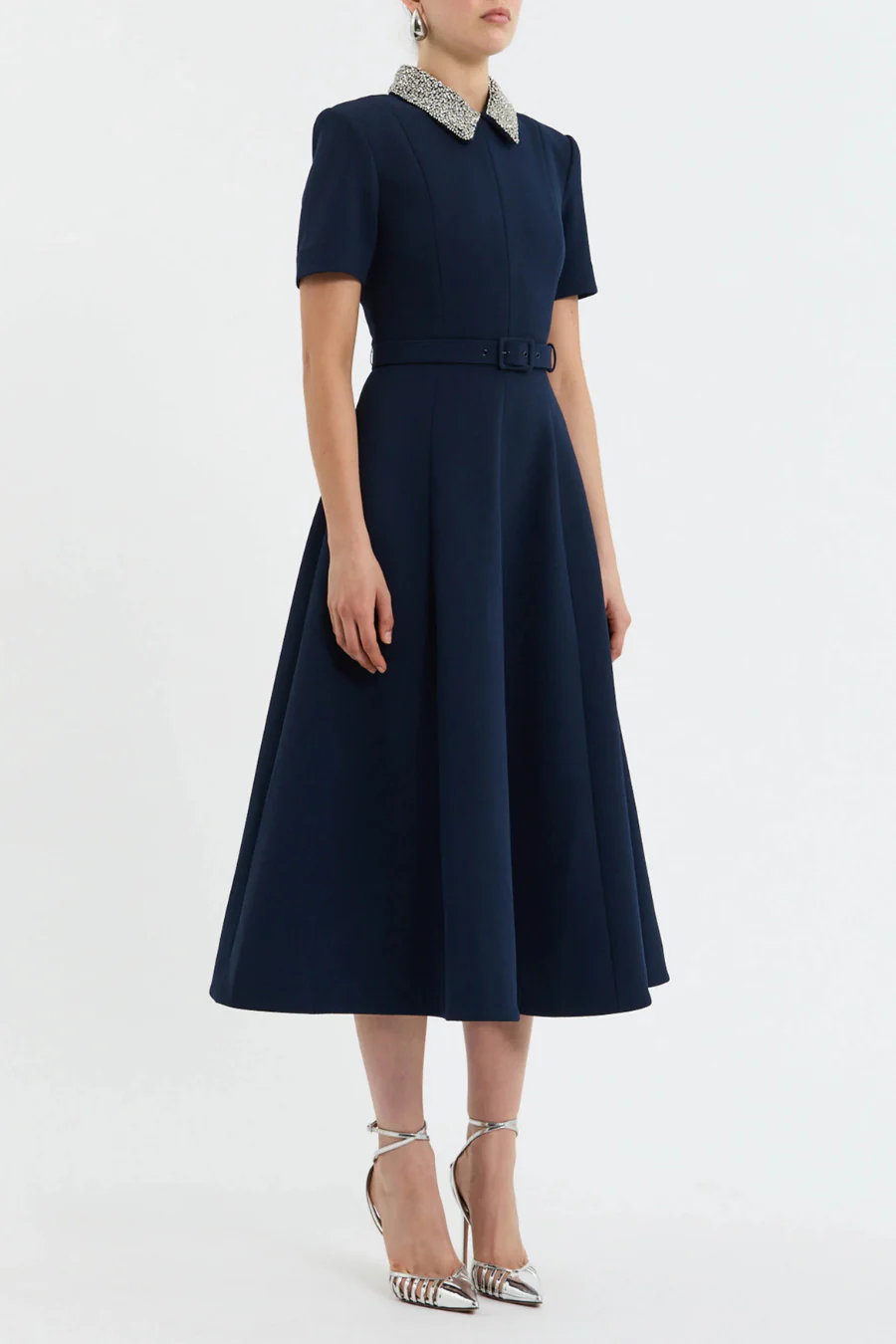 Xena Short Sleeve Midi Dress Navy - Image 3