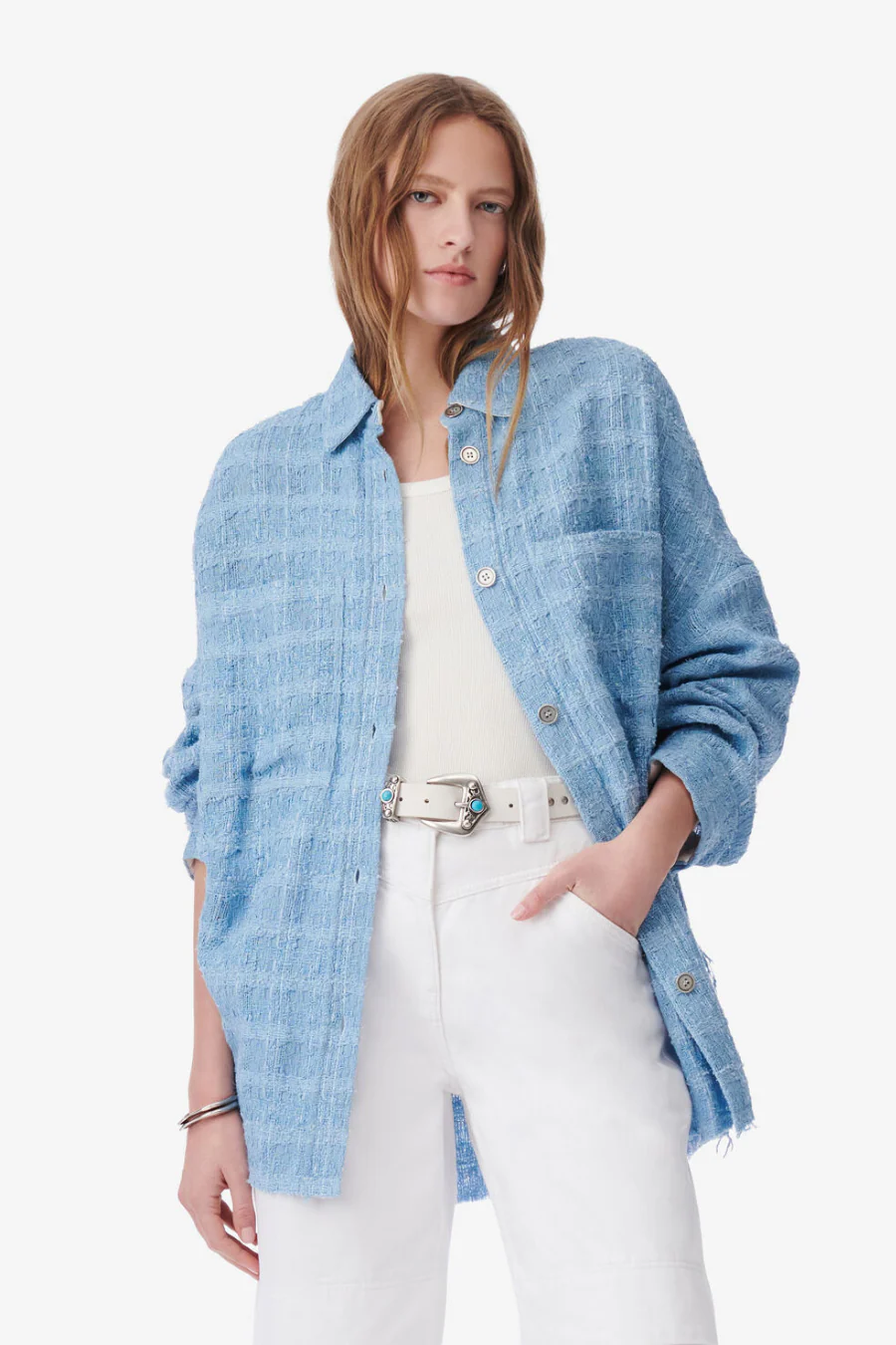 Zennae Tweed Overshirt Blue - Image 3