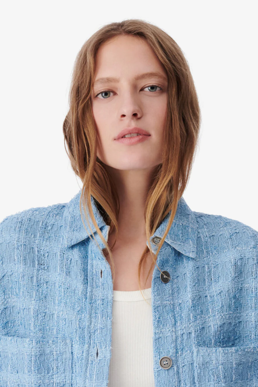 Zennae Tweed Overshirt Blue - Image 4
