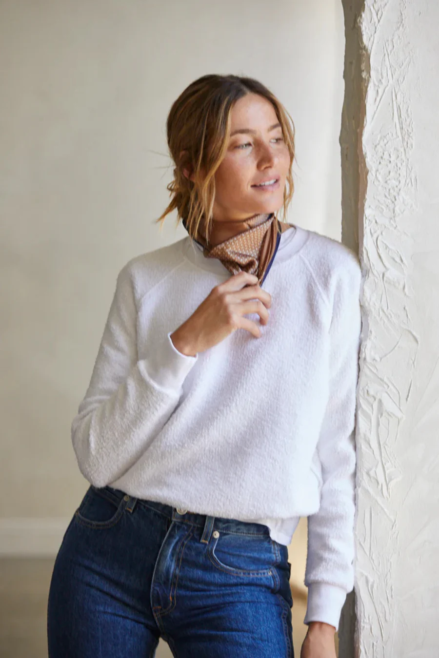 Ziggy Cotton Fleece Crew White